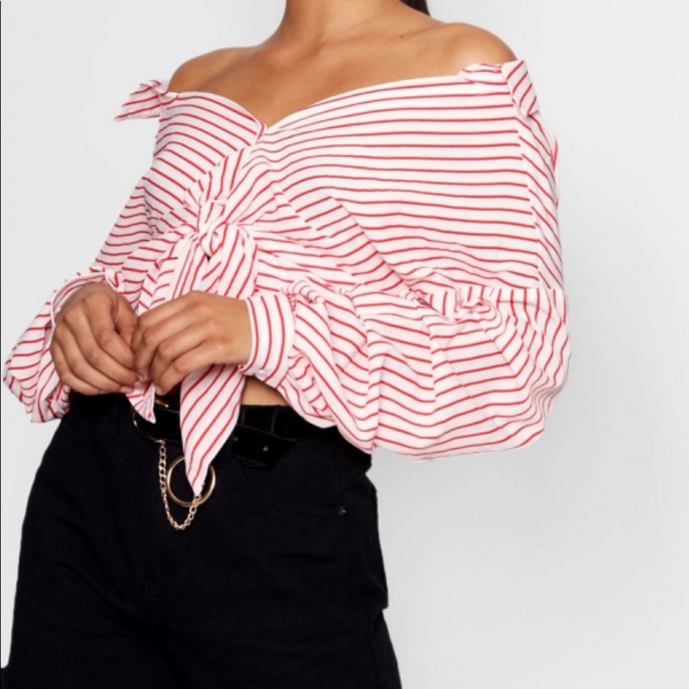 Striped Button Down Ruched Sleeve Shirt size 6